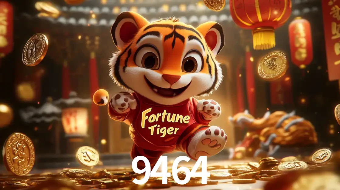 O alegre personagem do Fortune Tiger correndo sobre um caminho de moedas de ouro, simbolizando os grandes prêmios e a diversão do popular jogo de slot do 9464.